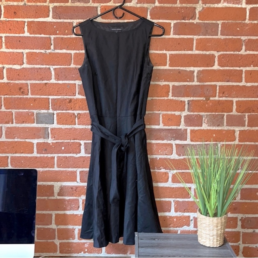 Banana Republic Dress Midi Tie Waist Side Zip Black Size 2